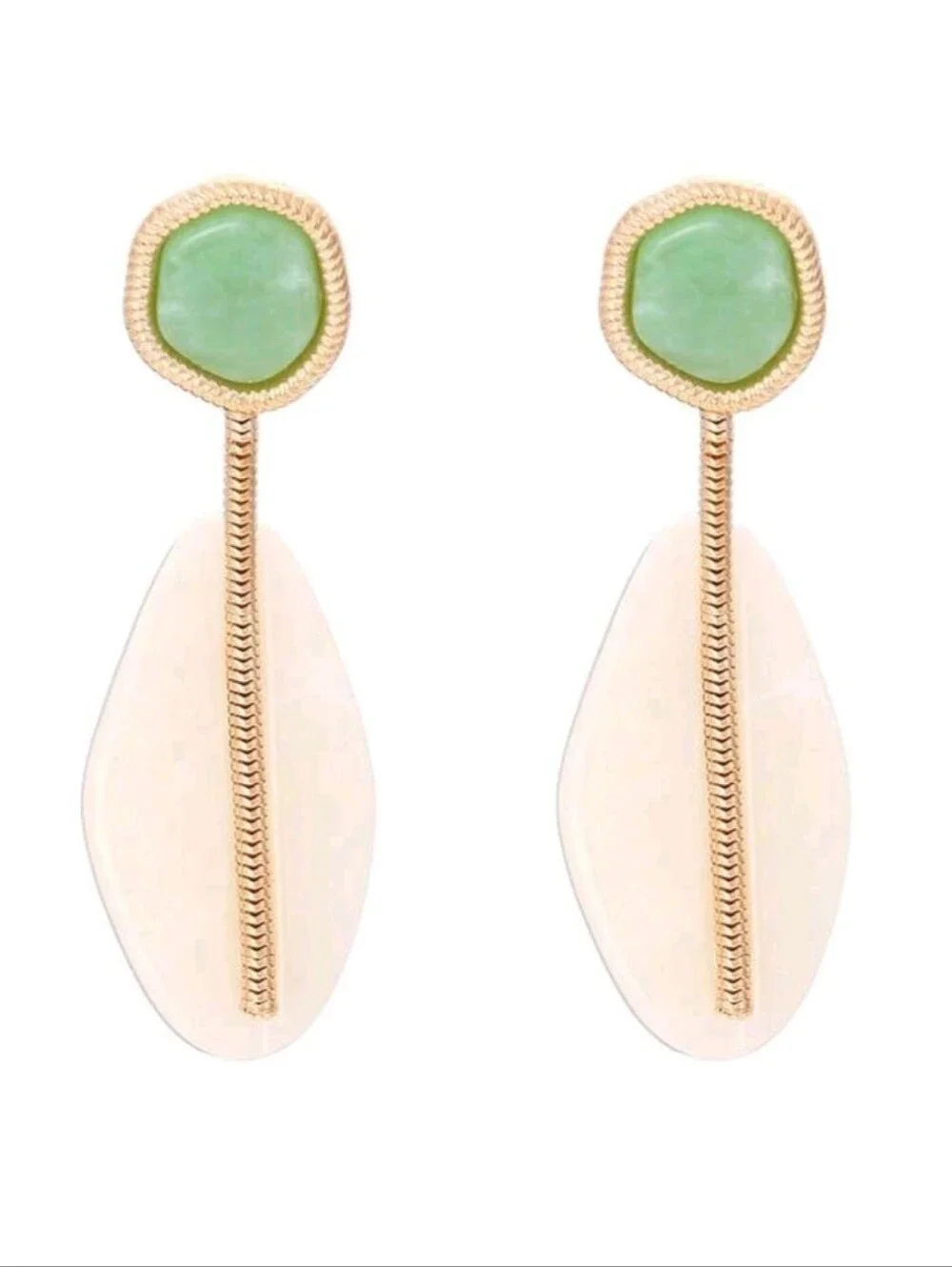 NEW! ZARA Gold Drop Earrings with Mint Green Stone and White Shell Accent